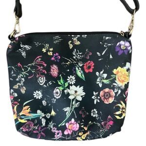 Dasein Floral Tote Black Crossbody Shoulder Purse adjustable strap